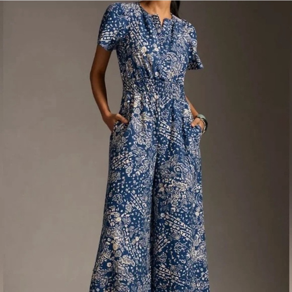 Anthropologie Somerset Jumpsuit - Blue and White. Size XS